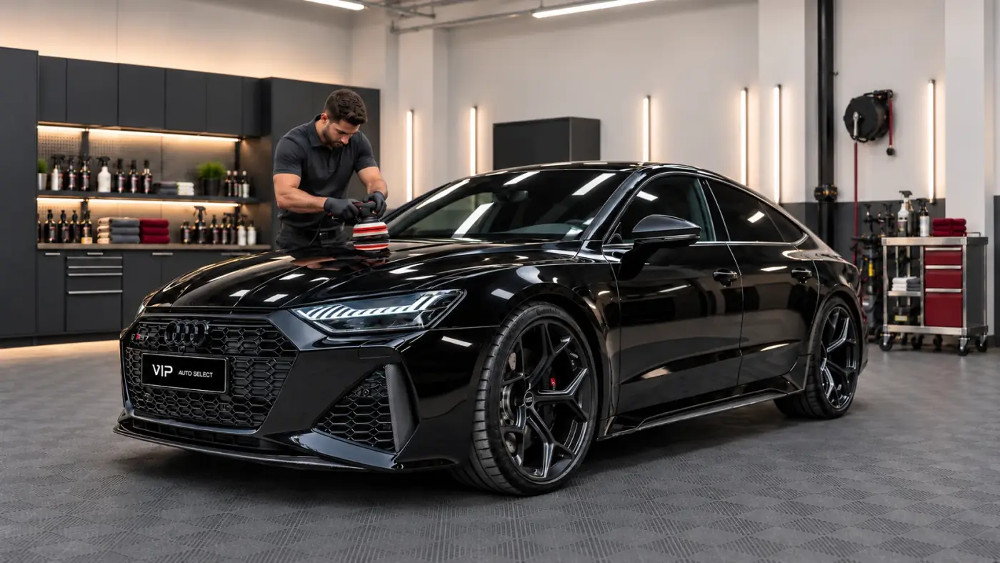 Детайлинг на черно Audi RS 7 с табела VIP Auto Select